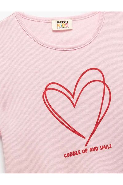 Koton Cotton Heart Printed Short Sleeve Pink Girl's T-Shirt 5Skg10238Ak