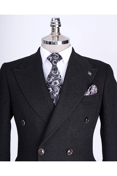 TerziAdemAltun Italian Style Slim Fit Double Breasted Men's Single Jacket Black T13354