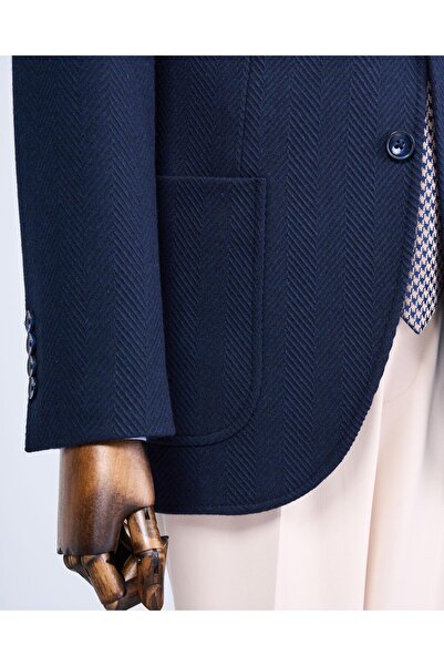 TerziAdemAltun Ανδρικό μονό μπουφάν με μονό γιακά ιταλικού στυλ slim fit navy blue T13577