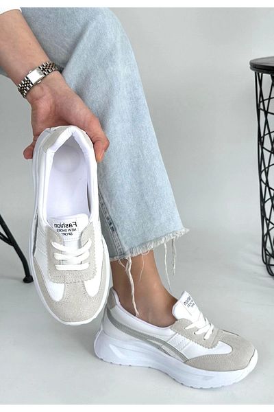 Erbilden Zitta White Skin Gray Detailed Sports Shoes