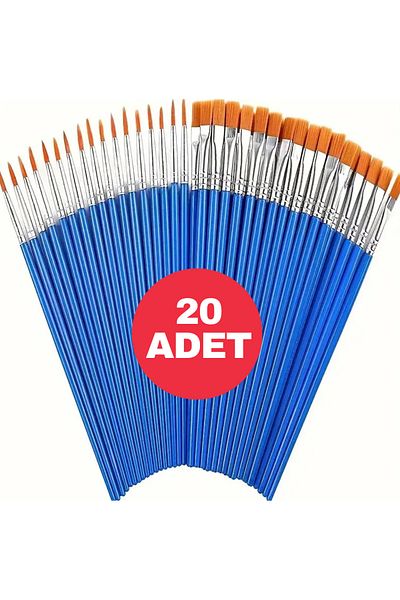 Home Set of 20 Synthetic Bristle Painting Brushes - 10 Pointed Tip + 10 Flat Tip Professional Artist Brushes