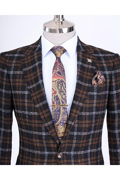 TerziAdemAltun Jachetă pentru bărbați în carouri slim fit în stil italian, neagră T13437