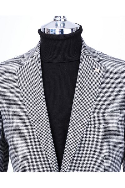 TerziAdemAltun Jachetă unică pentru bărbați, slim fit, în stil italian, cu guler mono, negru T13537