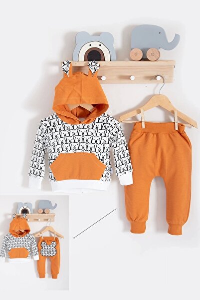 narniabutik طقم دببة صغيرة منقوش بنقشة دببة صغيرة مكون من قطعتين قطن 100٪ طفل...