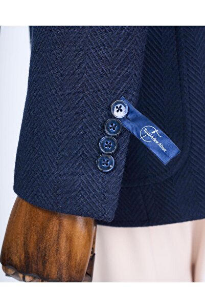 TerziAdemAltun Ανδρικό μονό μπουφάν με μονό γιακά ιταλικού στυλ slim fit navy blue T13577