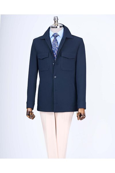 TerziAdemAltun Italian Style Slim Fit Seasonal Sports Coats Jacket Navy Blue T13088