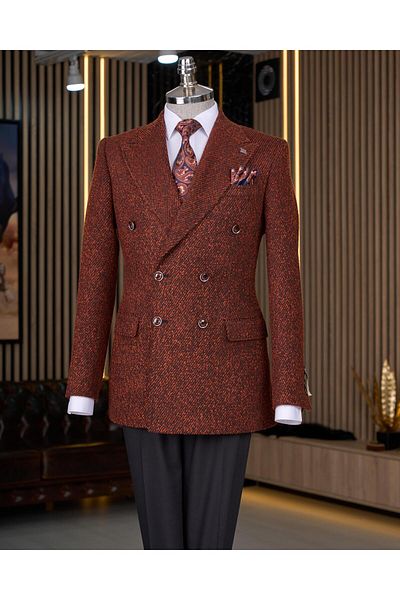 TerziAdemAltun Jachetă unică pentru bărbați, în stil italian, slim fit, la două piept, visiniu T13353