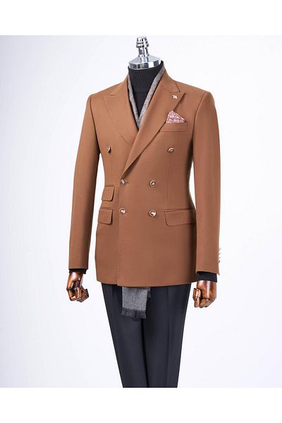 TerziAdemAltun Ανδρικό παλτό ιταλικού στυλ slim fit με διπλό μυτερό γιακά καφέ T13295