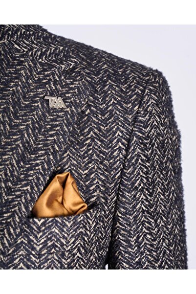 TerziAdemAltun Ανδρικό μπουφάν με μονόχρωμο μπουφάν ιταλικού στυλ slim fit houndstooth navy blue T13483