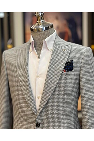 TerziAdemAltun Italian Style Slim Fit Houndstooth Pattern Men's Jacket Gray T12543