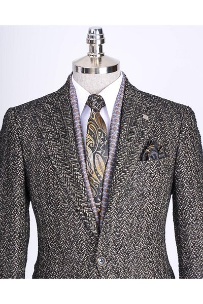 TerziAdemAltun Jachetă unică pentru bărbați, în stil italian, slim fit, cu guler mono, maro T13595