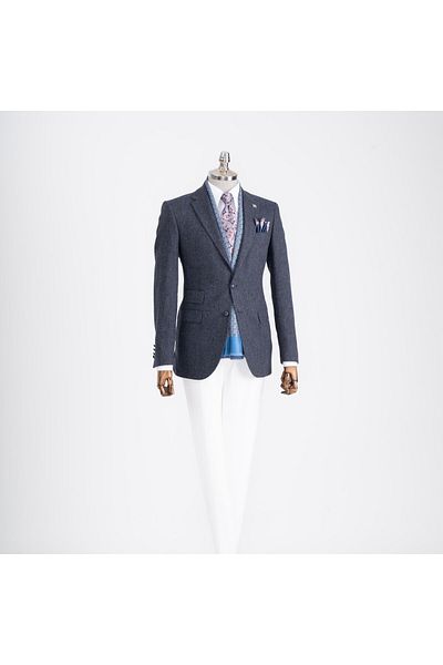 TerziAdemAltun Jachetă unică pentru bărbați, în stil italian, slim fit, cu guler mono, albastru închis T13349