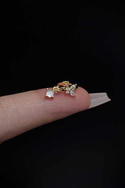 Blisse Piercing Kadın Kelebek Figürlü Sallantılı Zirkon Taşlı Tragus Helix Kı...