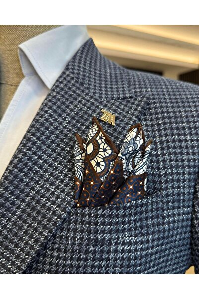 TerziAdemAltun Italian style slim fit houndstooth double-breasted men's jacket navy blue T12554