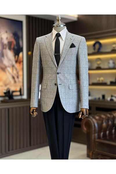 TerziAdemAltun Jachetă pentru bărbați în carouri slim fit în stil italian, neagră T12550