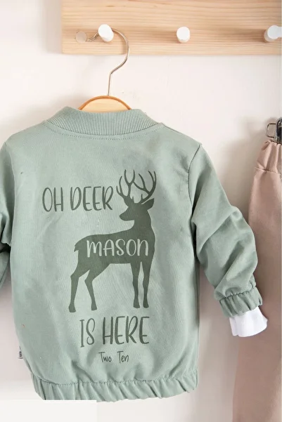 SümY 3-Piece Baby Boy Set with Deer Patterned Cardigan