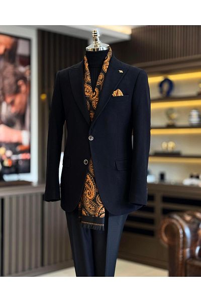 TerziAdemAltun Jachetă pentru bărbați în stil italian slim fit cu rever negru T13212