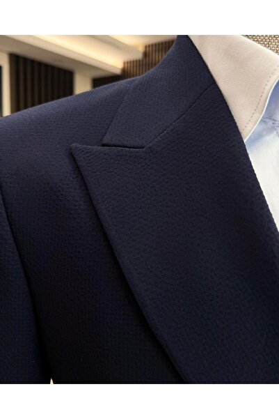 TerziAdemAltun Italian Style Slim Fit Double Breasted Men's Jacket Navy Blue T12225