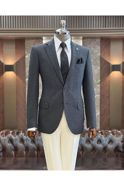 TerziAdemAltun Ανδρικό μονό γιακά μπουφάν Anthracite Cashew - Classic Cut T11373