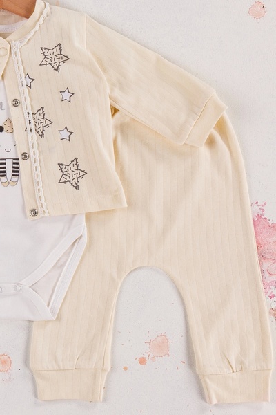 Eng Lovely Star Patterned 3-Piece Baby Girl Set with Cardigan