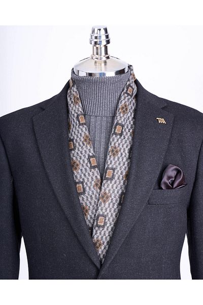 TerziAdemAltun Jachetă unică pentru bărbați, slim fit, în stil italian, cu guler mono, negru T13485