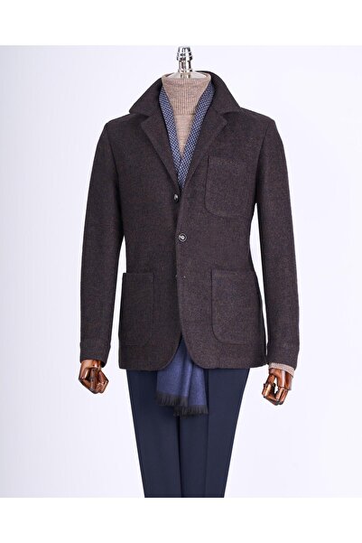 TerziAdemAltun Ανδρικό μονό αθλητικό μπουφάν σε ιταλικό στυλ slim fit καφέ T13545