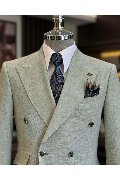 TerziAdemAltun Jachetă pentru bărbați în stil italian slim fit dublu piept verde T12236
