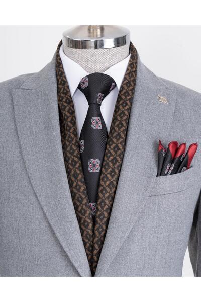 TerziAdemAltun Italian Style Slim Fit Pointed Collar Men's Jacket Gray T13241