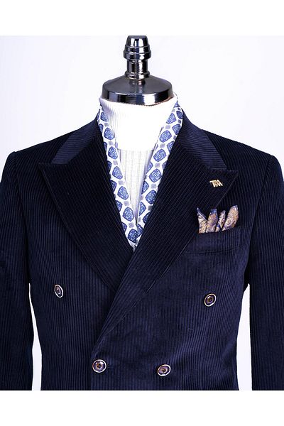TerziAdemAltun Ιταλικό στυλ slim fit βελούδινο μονό σακάκι μπλε ναυτικό T13452