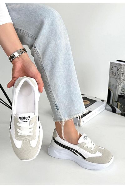 Erbilden Zitta White Skin Black Detailed Sports Shoes