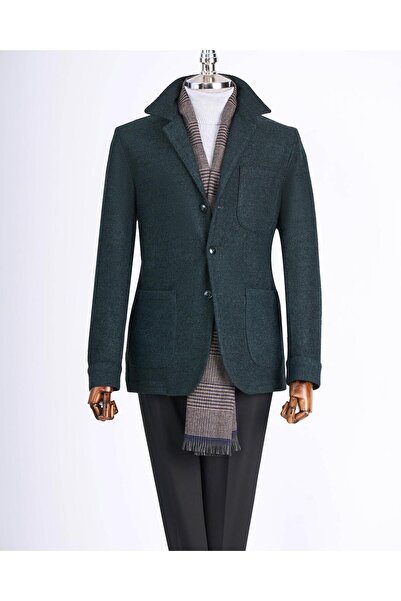 TerziAdemAltun Ανδρικό αθλητικό παλτό ιταλικού στυλ s εφαρμοστό κασετένιο πράσινο T13546