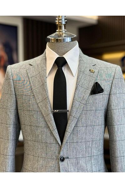 TerziAdemAltun Jachetă pentru bărbați în carouri slim fit în stil italian, neagră T12550