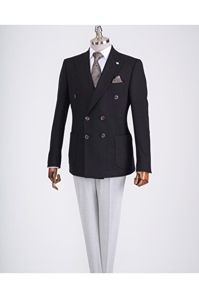 TerziAdemAltun Ανδρικό μονό μπουφάν μαύρο T13340 σε λεπτή εφαρμογή ιταλικού στυλ