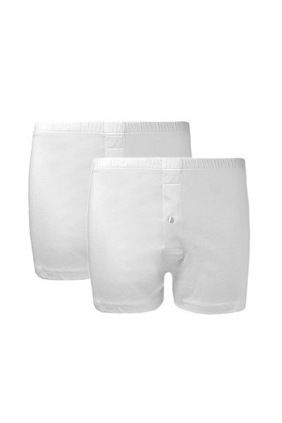 QKK Men's White 100% Cotton 2' Long Leg Boxer