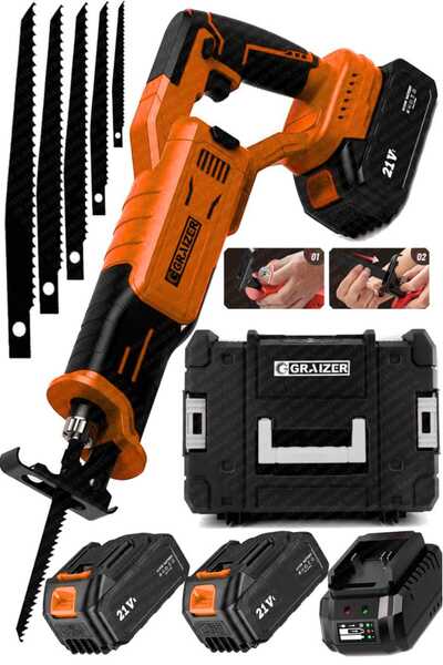 Graizer 21 V Kömürsüz Çelik Şanzuman Beton Tuğla Kemik Kesme Tilki Kuyruğu Akülü Testere Makinesi