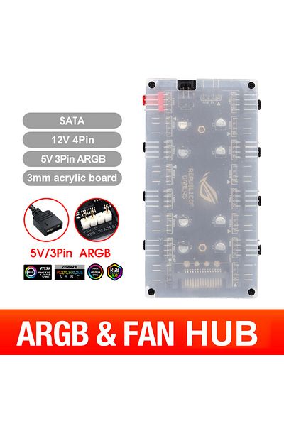ALLOYSEED 5V3PIN SATA Shell 5V/3 Pin ARGB 4 Pin Fan PWM HUB 1 إلى 8 مقسم متعدد الاتجاهات للوحة الأم للكمبيوتر الشخصي LED S