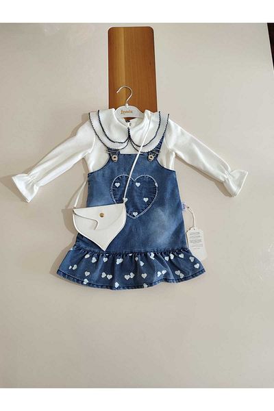 Lomix kids Heart Pattern Long Sleeve Bebe Collar Badi Bag Denim Gilet