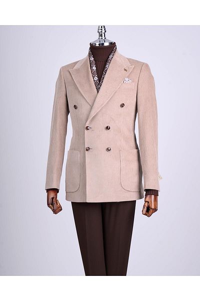 TerziAdemAltun Ιταλικό στυλ slim fit βελούδινο μονό σακάκι μπεζ T13453