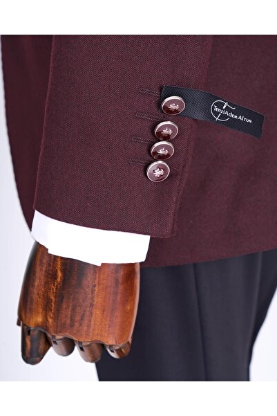 TerziAdemAltun Italian Style Slim Fit Pointed Collar Men's Jacket Burgundy T13238