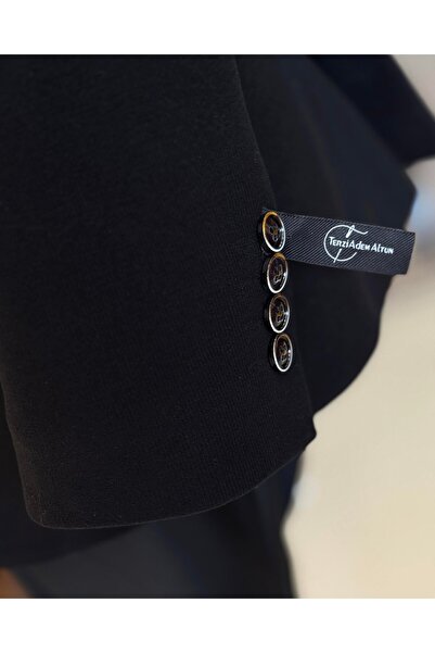 TerziAdemAltun Ανδρικό μαύρο μπουφάν με μυτερό γιακά ιταλικού στυλ T13212