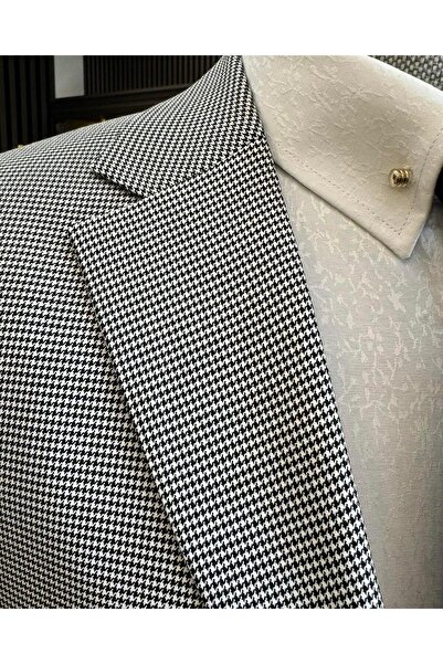 TerziAdemAltun Italian Style Slim Fit Houndstooth Pattern Men's Jacket Black T12627
