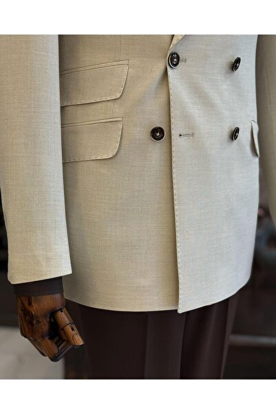 TerziAdemAltun Italian Style Slim Fit Double Breasted Men's Jacket Beige T12238