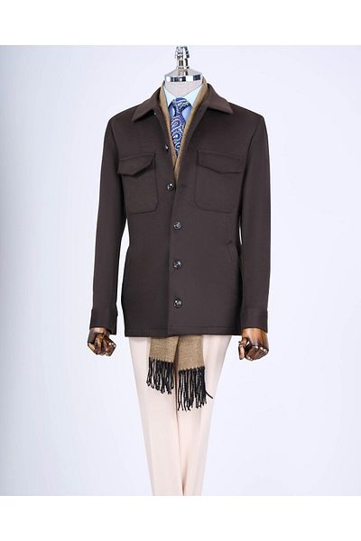 TerziAdemAltun Ανδρικό καφέ Slim Fit Αθλητικό Μονό Μπουφάν Ιταλικού στυλ - T13478