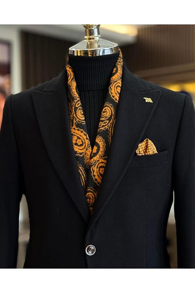 TerziAdemAltun Jachetă pentru bărbați în stil italian slim fit cu rever negru T13212