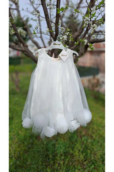 Mininaf Girl's Eid Birthday Special Day Wedding Skirt Pompom Dress