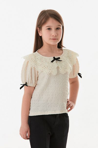 Fulla Moda Βρεφική μπλούζα για κορίτσια με φιόγκο και δαντέλα με λεπτομέρειες