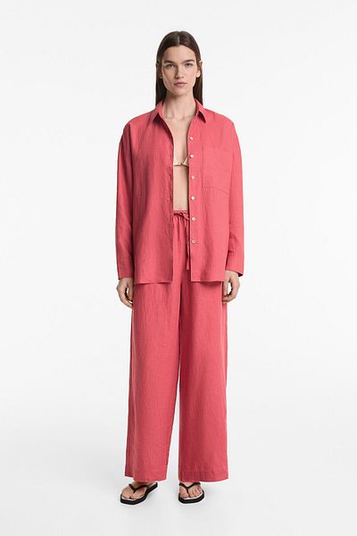 Oysho 100% Linen Straight-leg Trousers