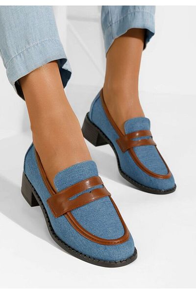 B T Shoes Mocasini cu toc Bruna albastri