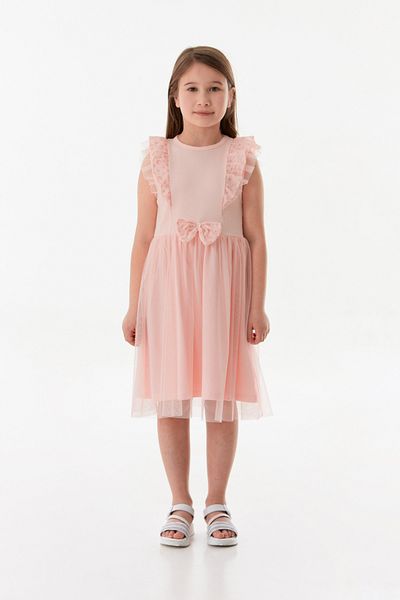 Fulla Moda Girl's Tulle Dress with Lace Detail and Ruffled Sleeves