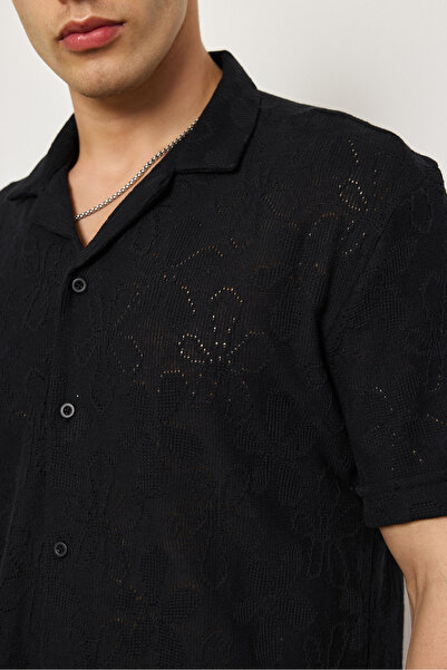 İLKCET MODA Оверсайз чоловіча сорочка з візерунковими отворами